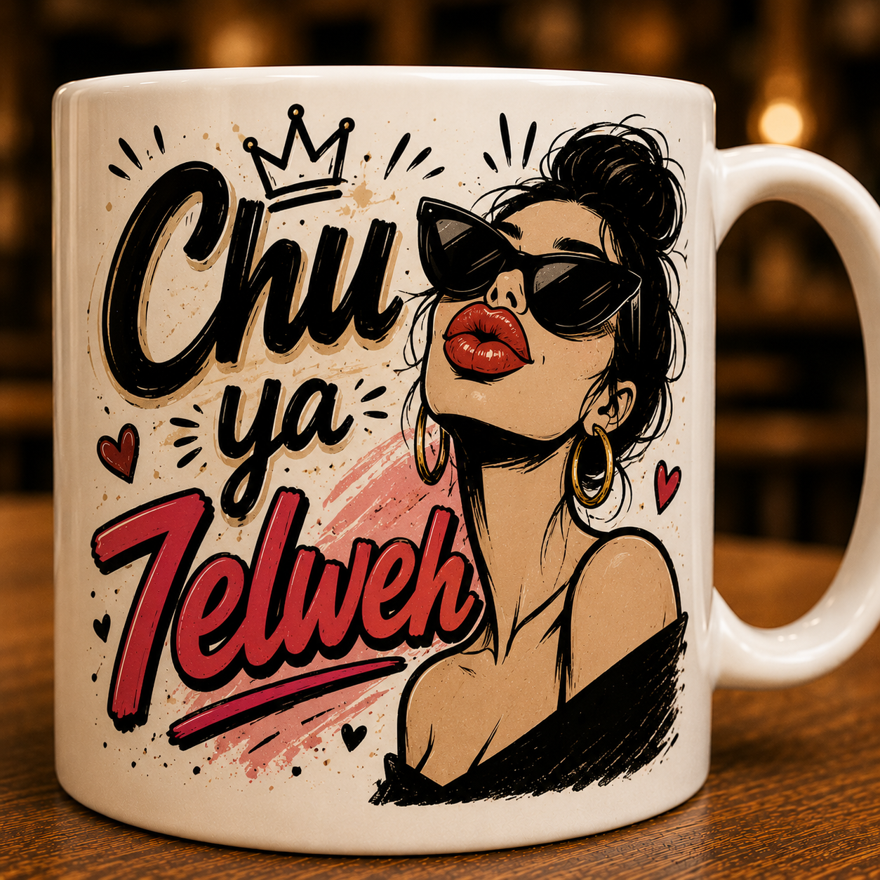 "Chu Ya 7elweh" Glam-Pop Ceramic Mug