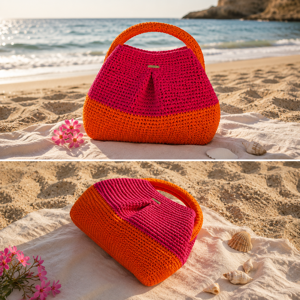 Sunset Bloom Macramé Cotton Cord Clutch - Coccinelle by Souqora