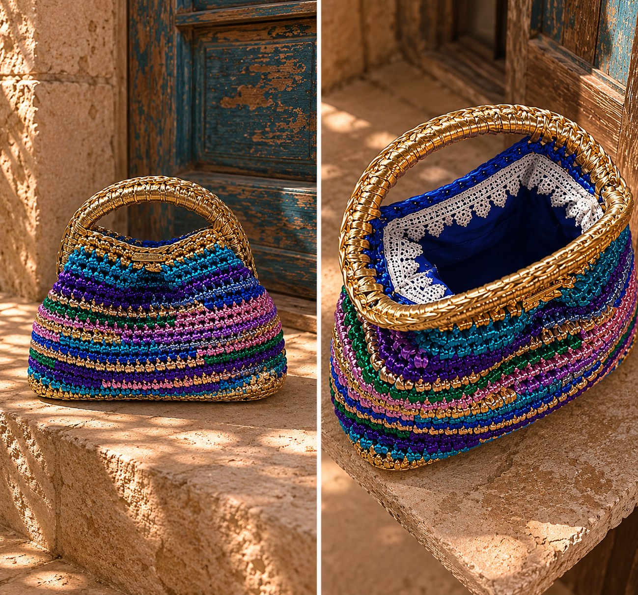 Mediterranean Mosaic Handmade Crochet Handbag - Coccinelle by Souqora