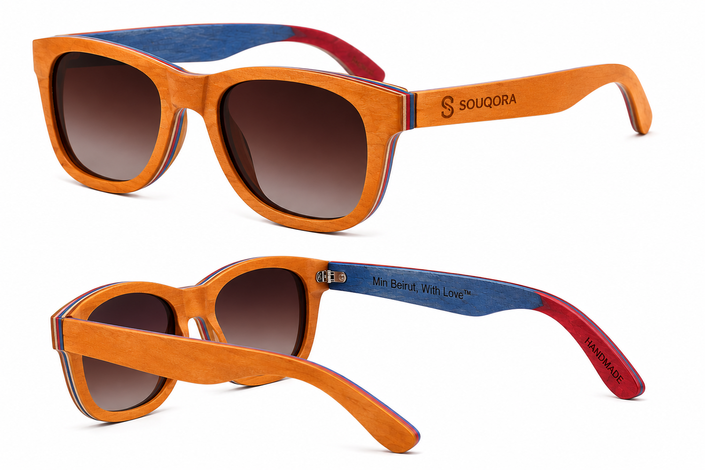 "Min Beirut, With Love" Retro Browline Bamboo Sunglasses - TAC Polarized Smoke Lenses 3008