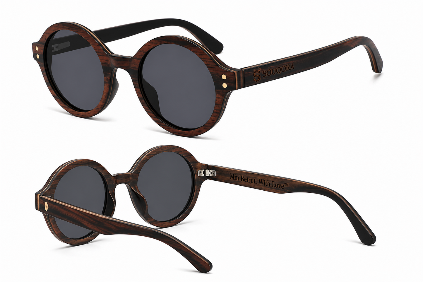 "Min Beirut, With Love" Dark Bamboo Circular Sunglasses – Onyx Edition 6072-21