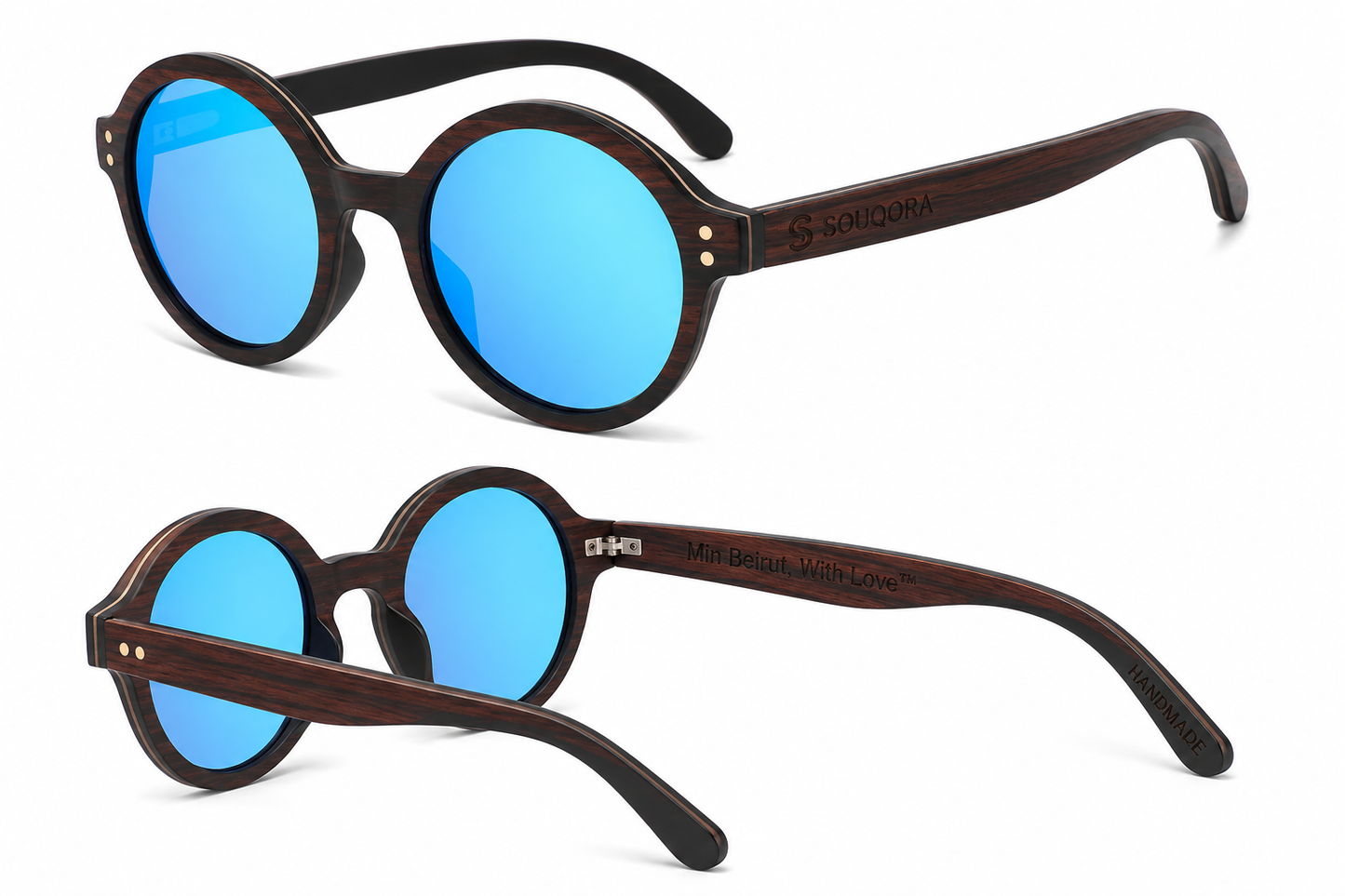 "Min Beirut, With Love" Dark Bamboo Circular Sunglasses – Vintage Edition 6072