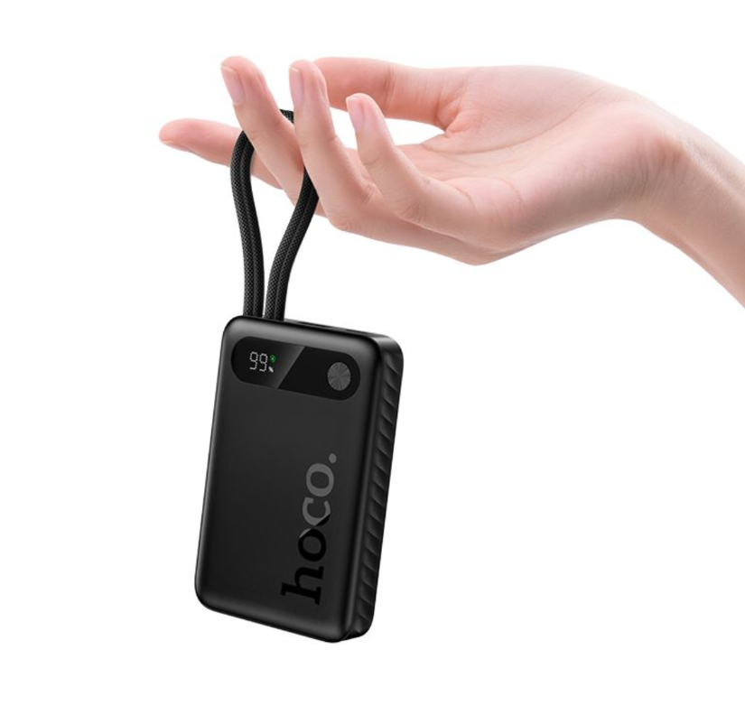 hoco. J171 10000mAh Ultra-Thin Power Bank – 22.5W Fast Charge with 2 Built-in Cables – Flight Approved