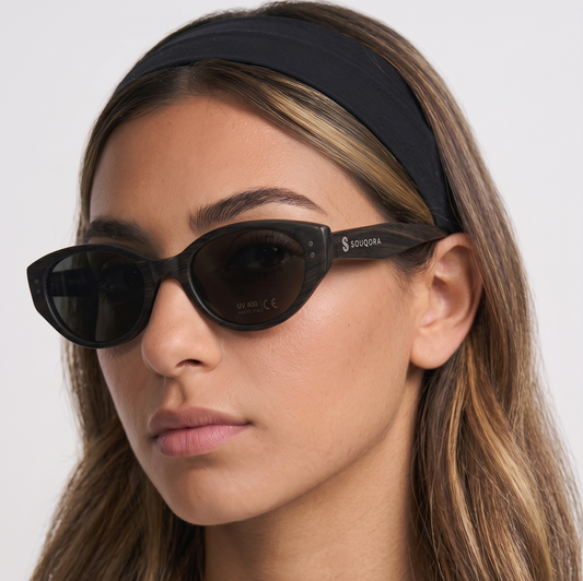 Retro Cat-Eye Bamboo Sunglasses - Polarized/Black UV400 Protection (C1)
