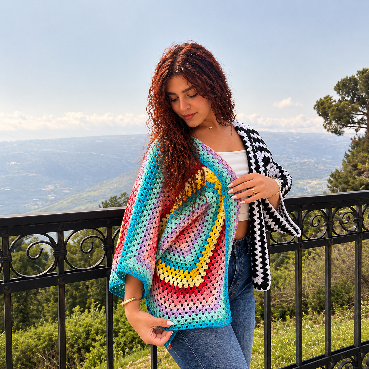 Mediterranean Mosaic Handmade Crochet Cardigan - Coccinelle by Souqora