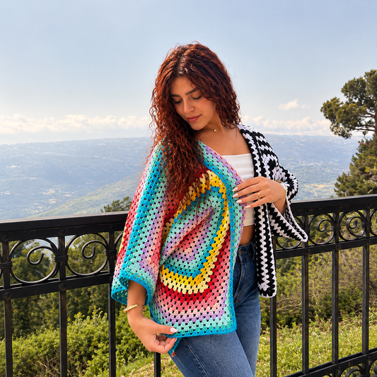 Mediterranean Mosaic Handmade Crochet Cardigan - Coccinelle by Souqora