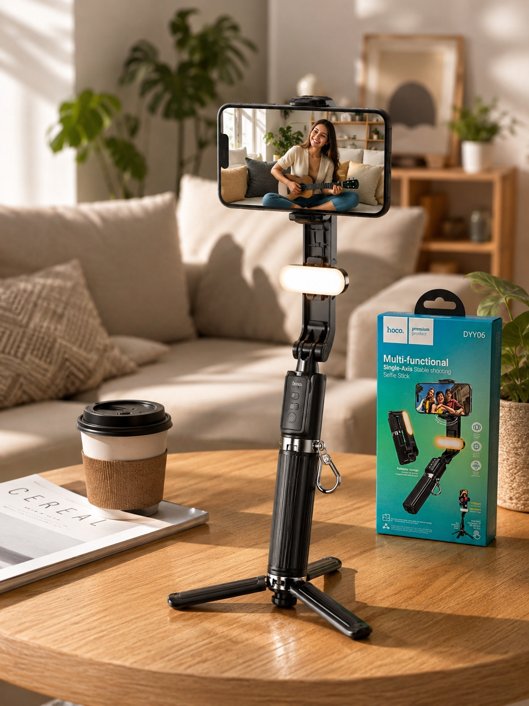 Hoco DYY06 Single-Axis Smart Stabilizing Selfie Stick with Dual LED Fill Lights
