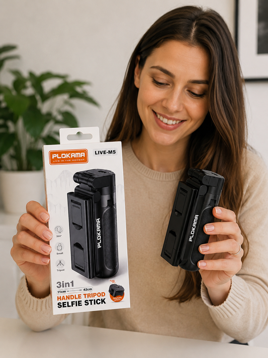 Plokama LIVE-M5 3-in-1 Professional Handle Tripod & Selfie Stick – with Wireless Remote Control
