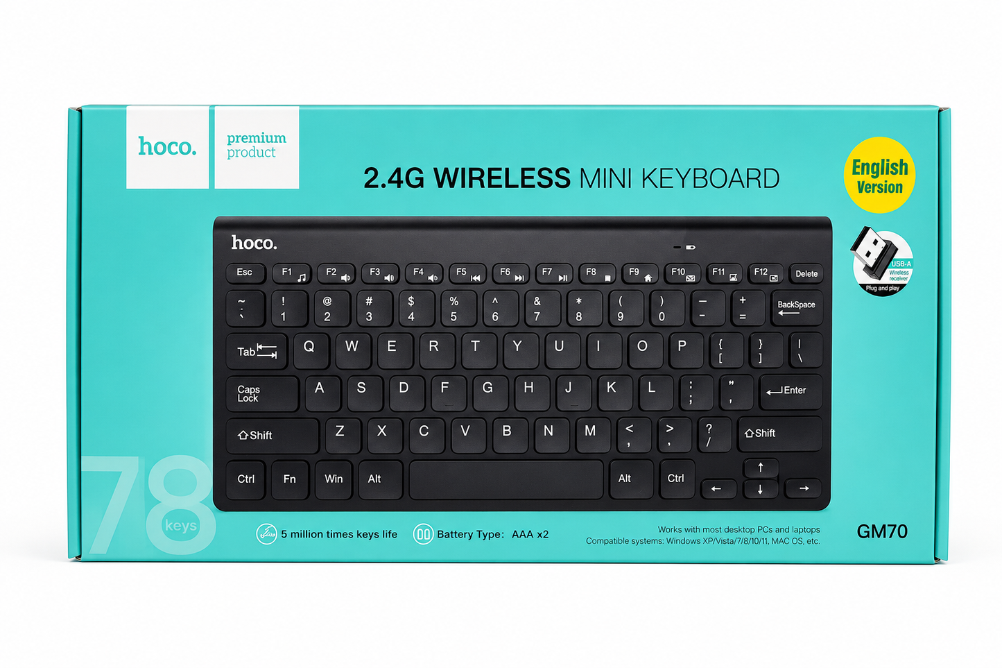 Hoco DI15 2.4G Wireless Mini Keyboard – Ultra-Slim Portable Keyboard with Nano Receiver