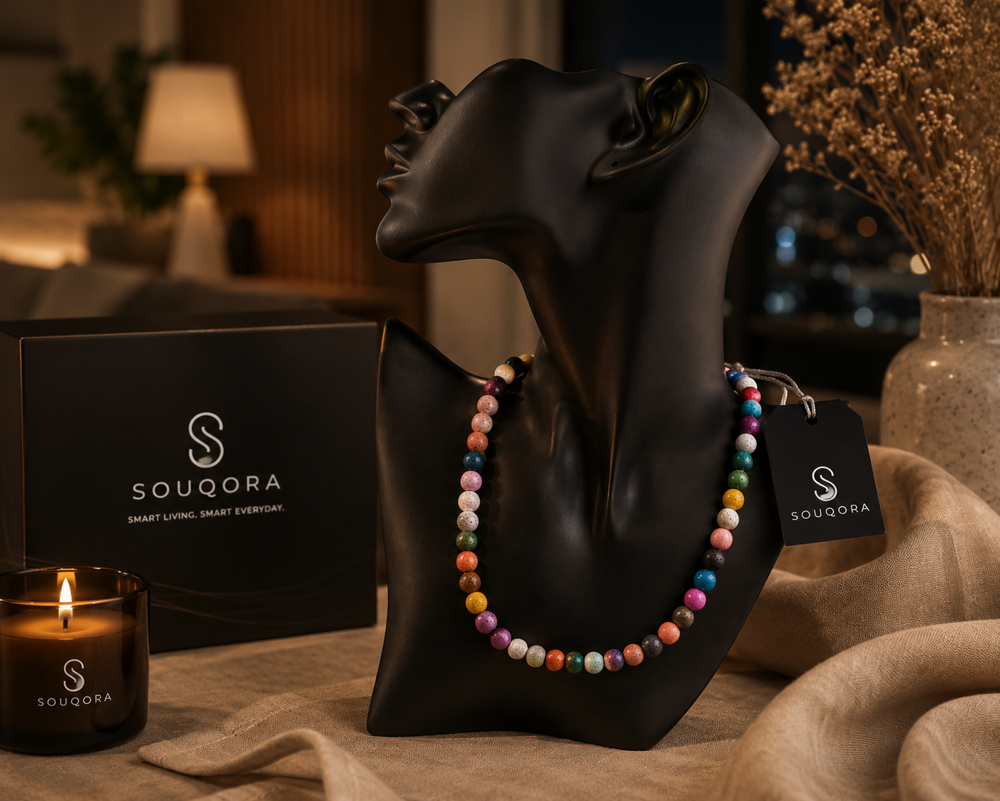 SX-LAVA Raw Volcanic Stone Necklace – 8mm Semi-Precious Beads (38cm Length)