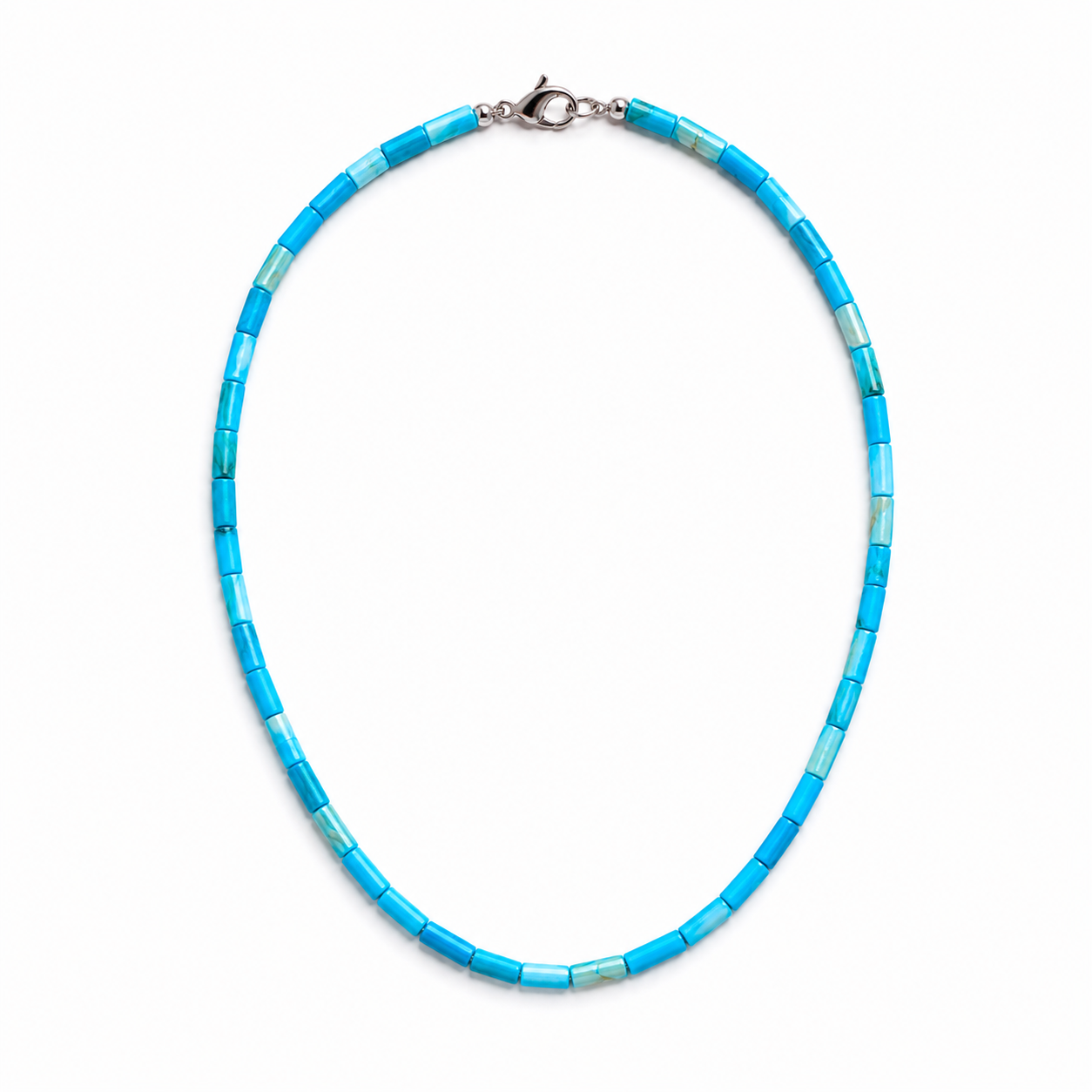 Azure Lagoon 40cm Necklace – 4x8mm Blue Polished Shell Beads – Tropical Ocean Edition