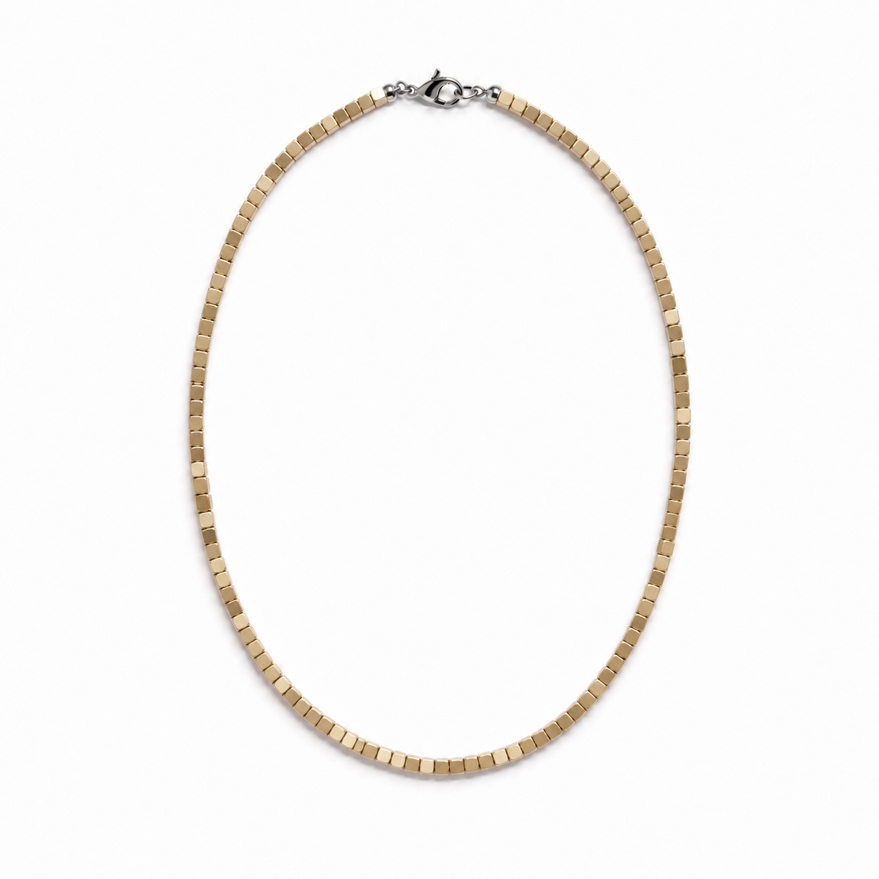 Liquid Gold 40cm Necklace – 4x4mm Geometric Semi-Precious Hematite – Luring Elegance Edition