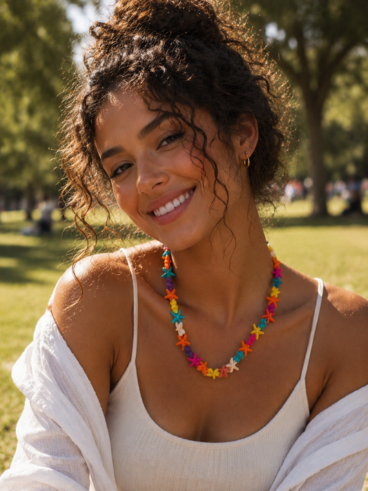 Ocean Breeze Multi-Color Starfish Necklace – Hand-Carved Semi-Precious Stone Beach Jewelry