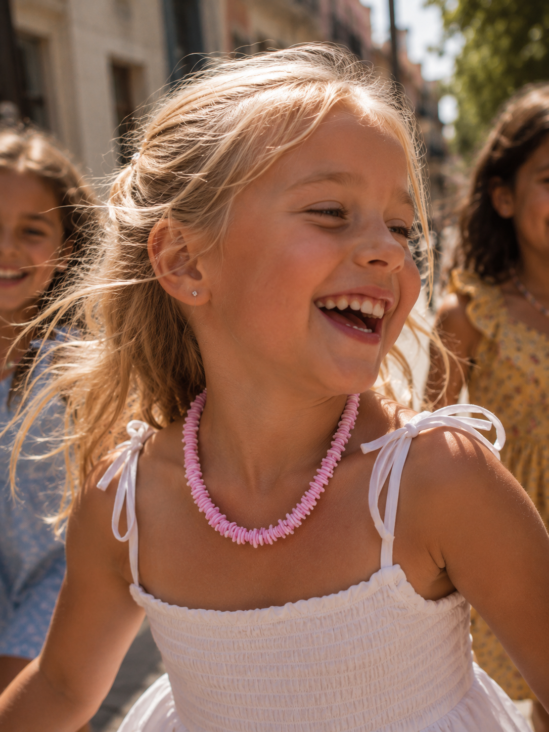 Pink Sunset Shell Necklace – 8mm Semi-Precious Stone Disk Beads – Summer Happy Collection