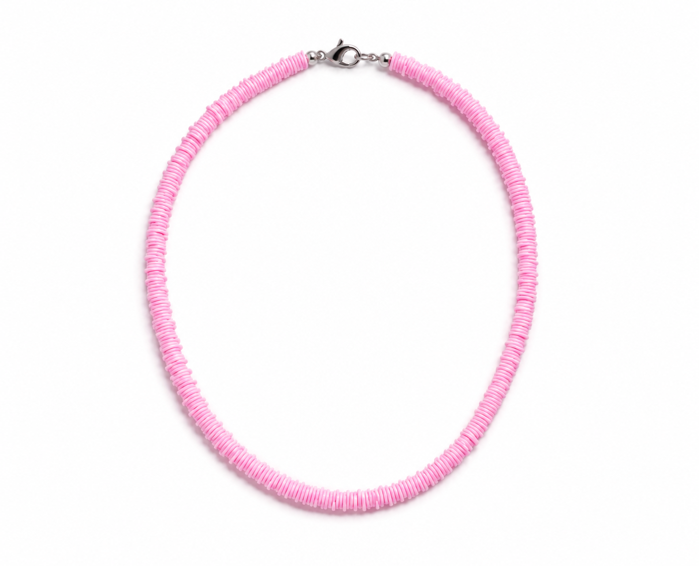 Pink Sunset Shell Necklace – 8mm Semi-Precious Stone Disk Beads – Summer Happy Collection