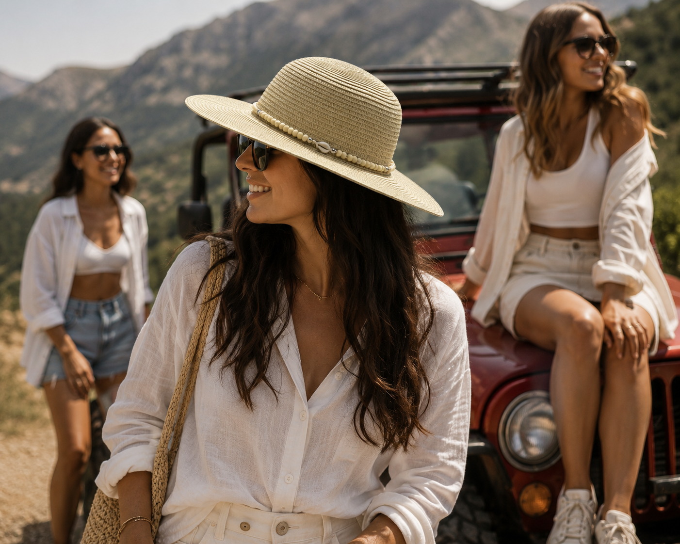 Seaside Serenity Beaded Shell Sun Hat (Beige)