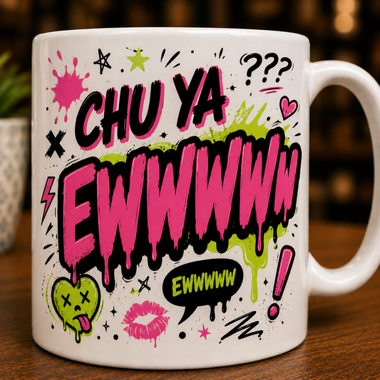 "Chu Ya EWWWW" Neon-Punk Sassy Mug