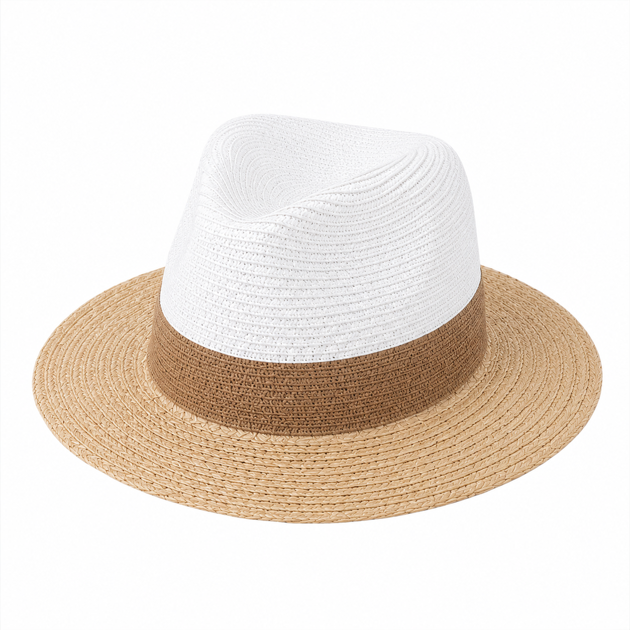 The "Coastal Escape" Two-Tone Breathable Beach Hat – White & Natural Straw