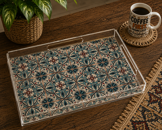 The "Lebanese Mornings" Acrylic Serving Tray – Heritage Tile Edition (26cm x 18cm)