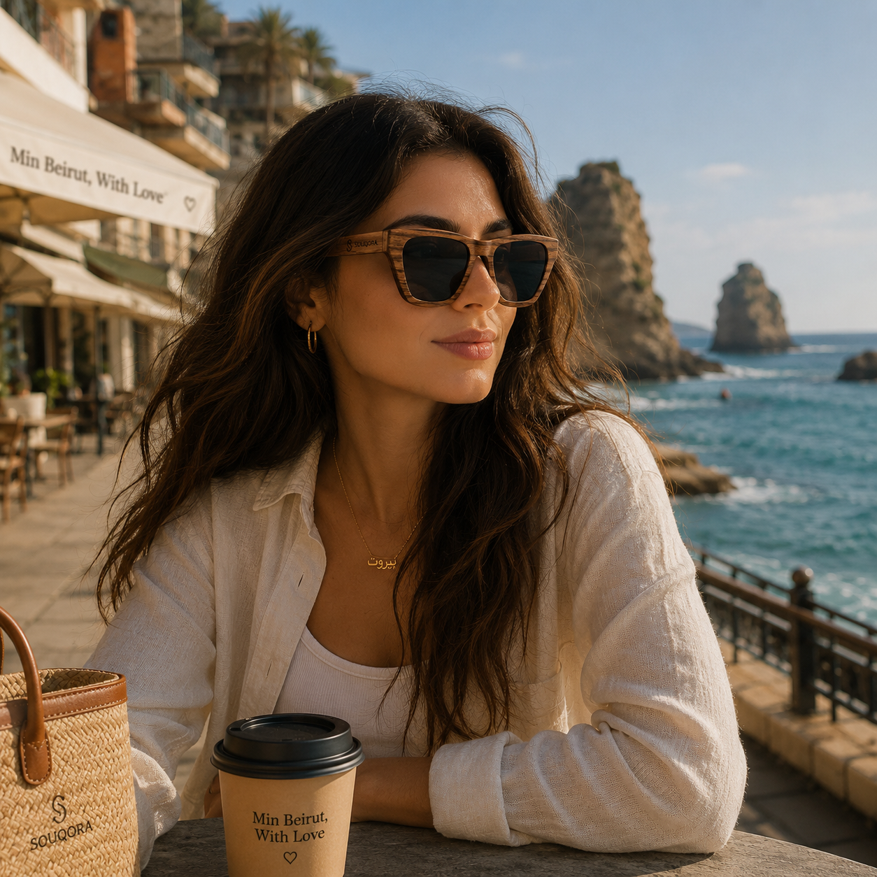 "Min Beirut, With Love" Angular Bamboo Sunglasses – Avant-Garde Edition 3101