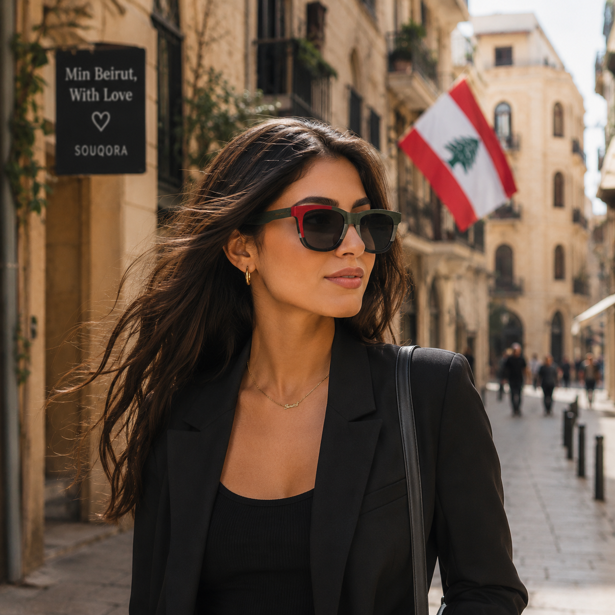 "Min Beirut, With Love" Patriotic Bamboo Sunglasses – Cedar Flag Edition 3250