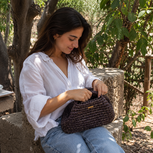 Café Mocha Handmade Kilim Cotton Clutch - Coccinelle by Souqora