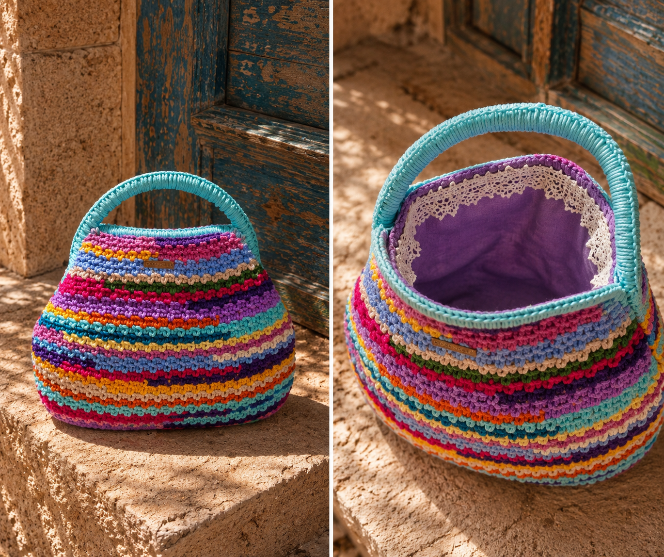 Coastal Carnival Handmade Crochet Handbag - Coccinelle by Souqora