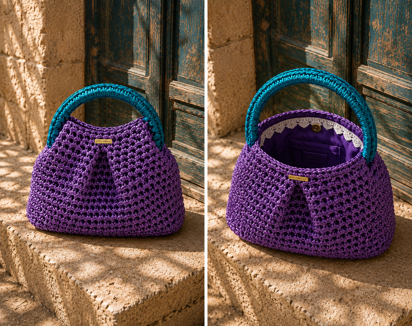 Amethyst & Turquoise Handmade Crochet Handbag - Coccinelle by Souqora
