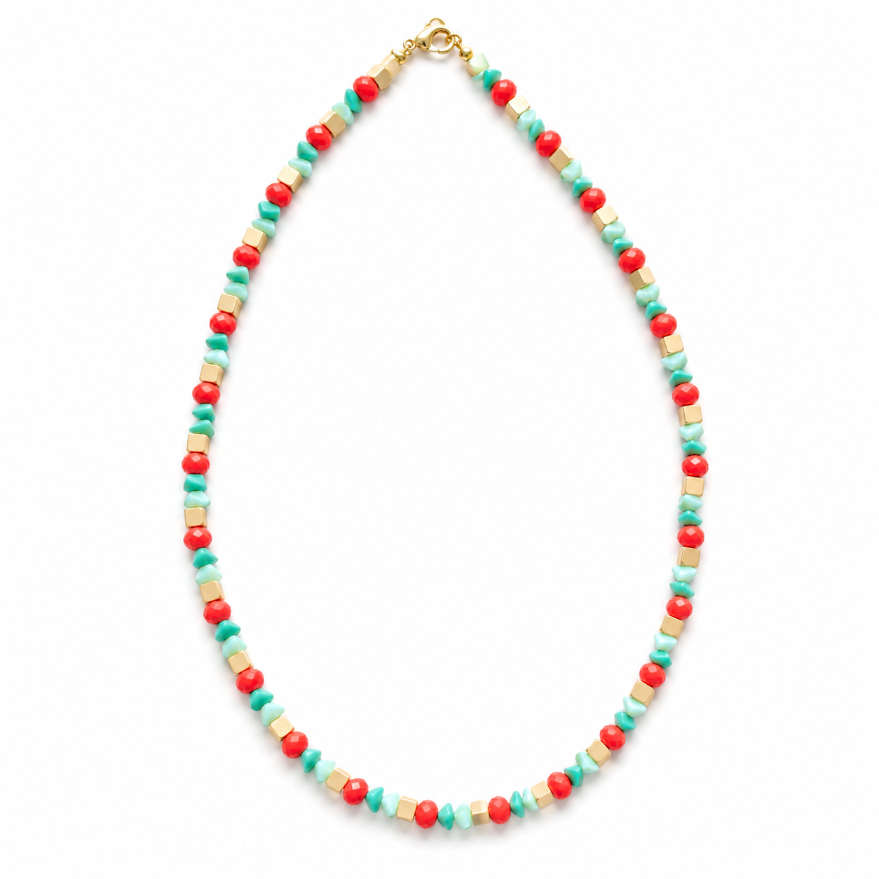 The Riviera Coral & Gold Beaded Choker