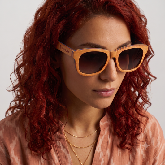 Retro Browline Bamboo Sunglasses - TAC Polarized Smoke Lenses 3008