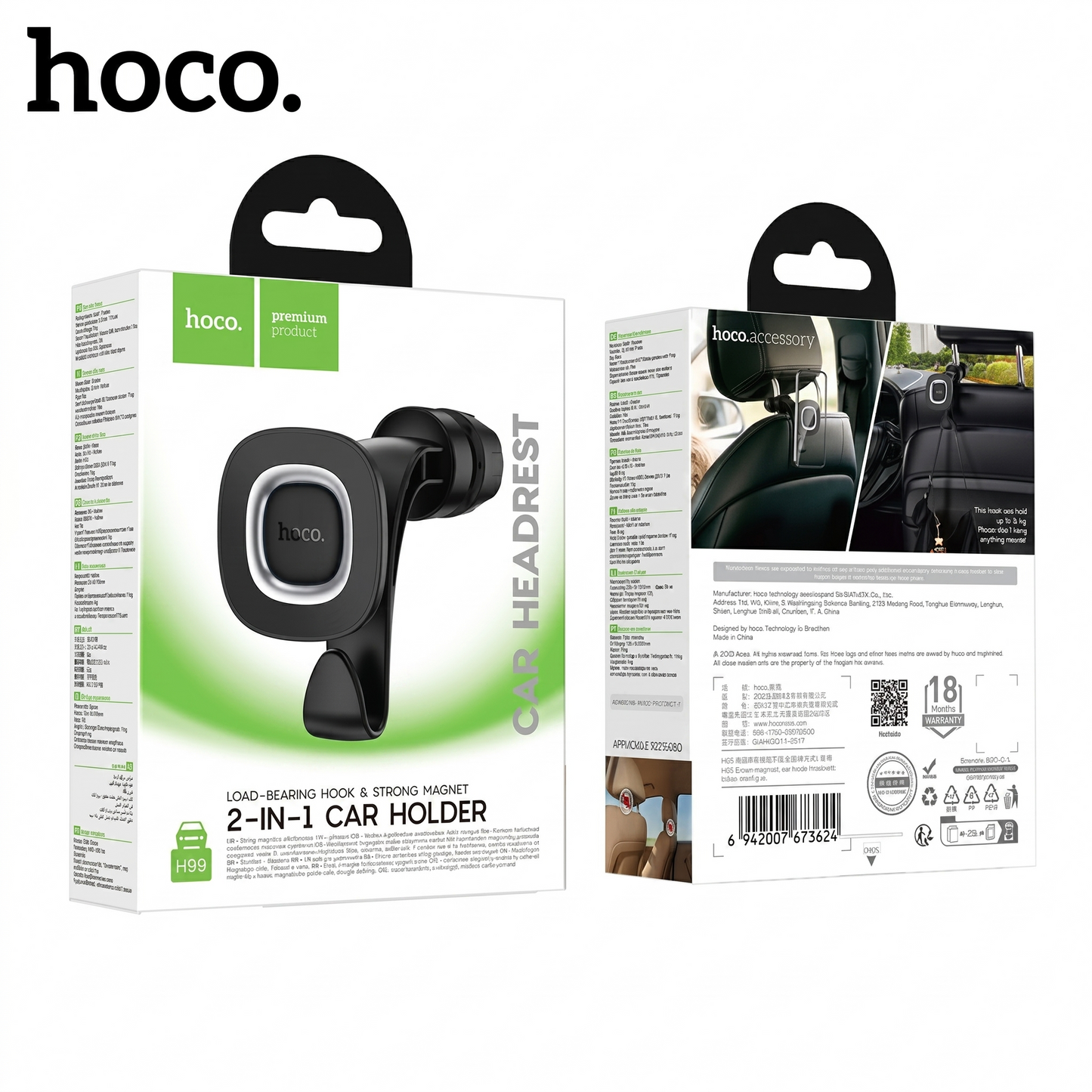 H99 2-in-1 Magnetic Car Headrest Holder – Load-Bearing Hook & Strong Magnet Smartphone Mount
