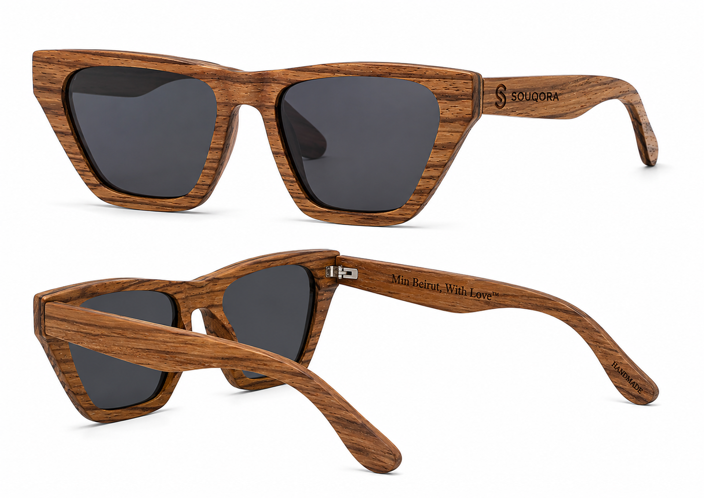 "Min Beirut, With Love" Angular Bamboo Sunglasses – Avant-Garde Edition 3101