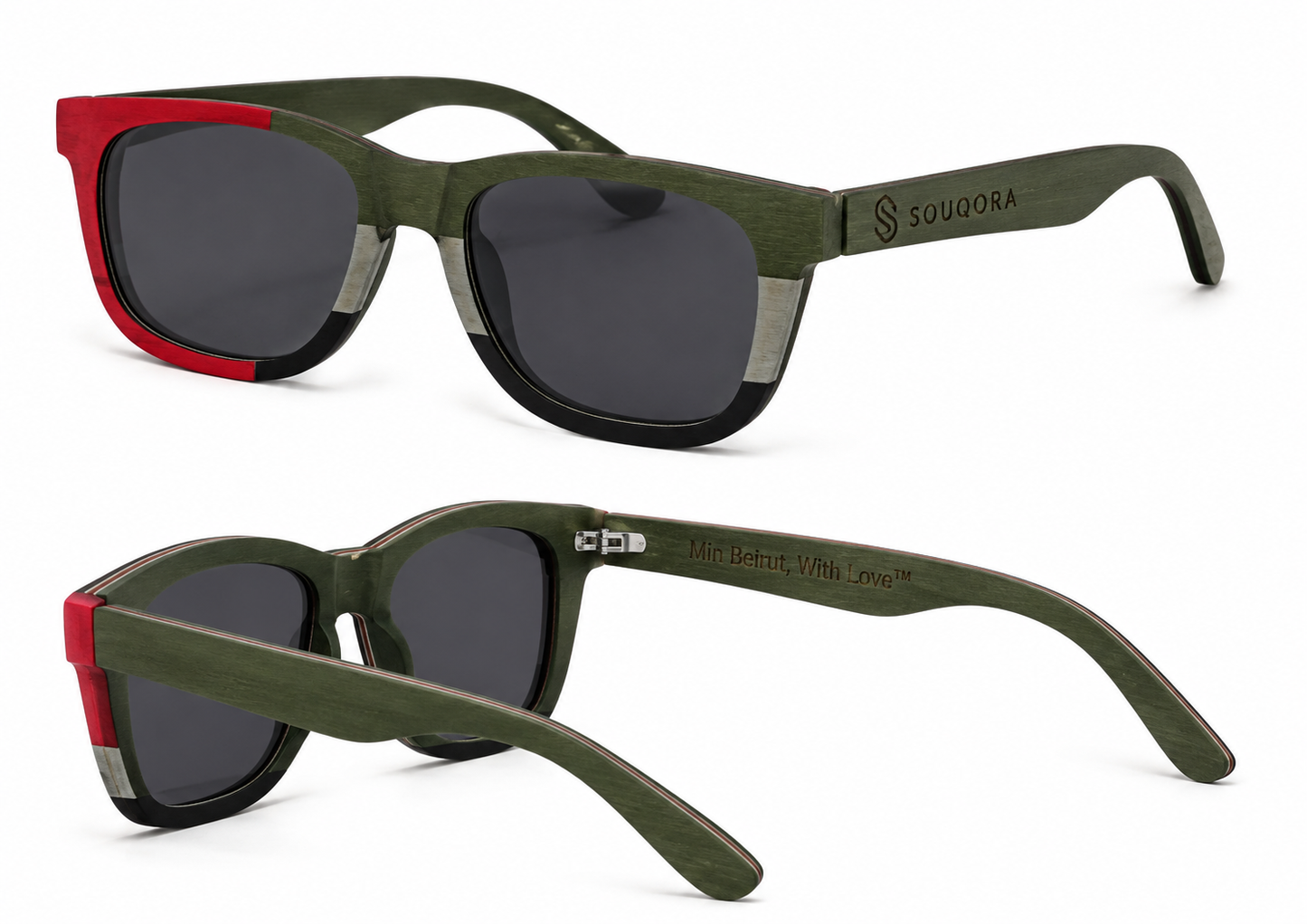 "Min Beirut, With Love" Patriotic Bamboo Sunglasses – Cedar Flag Edition 3250