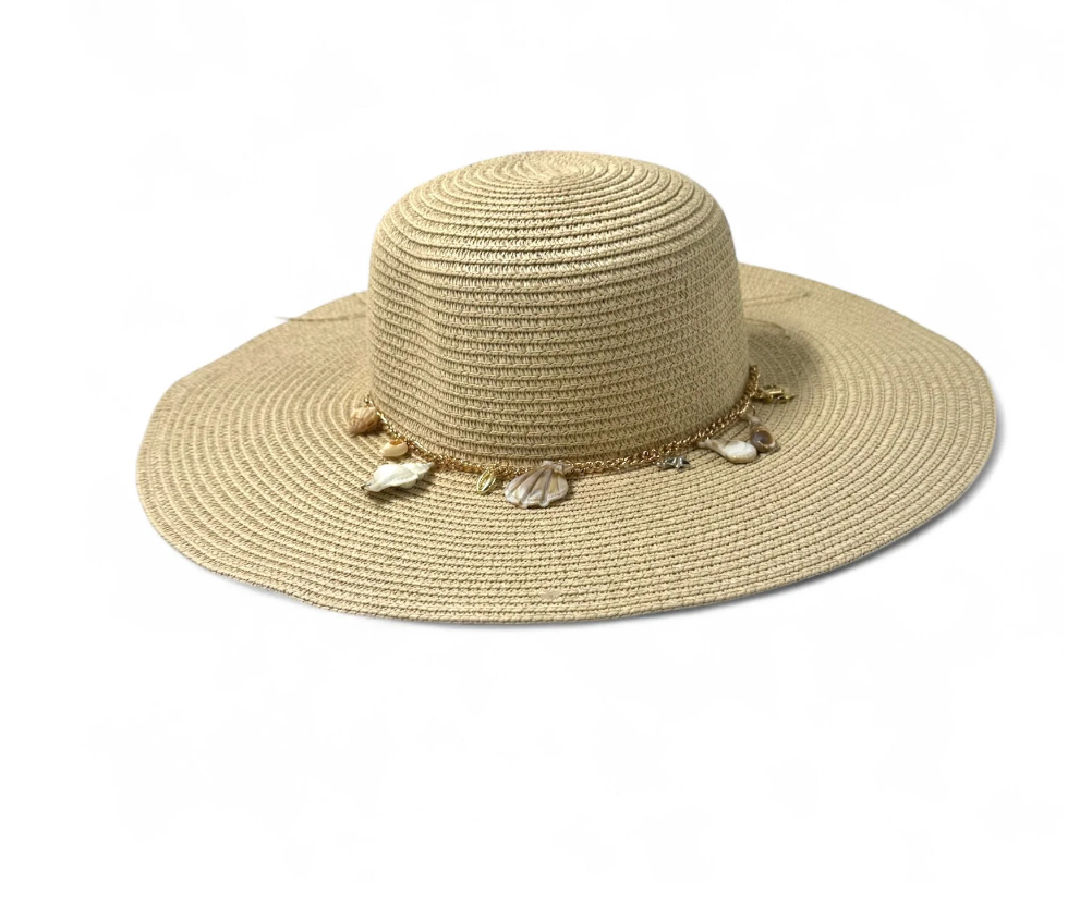 Golden Sands Shell & Charm Boho Sun Hat (Beige)