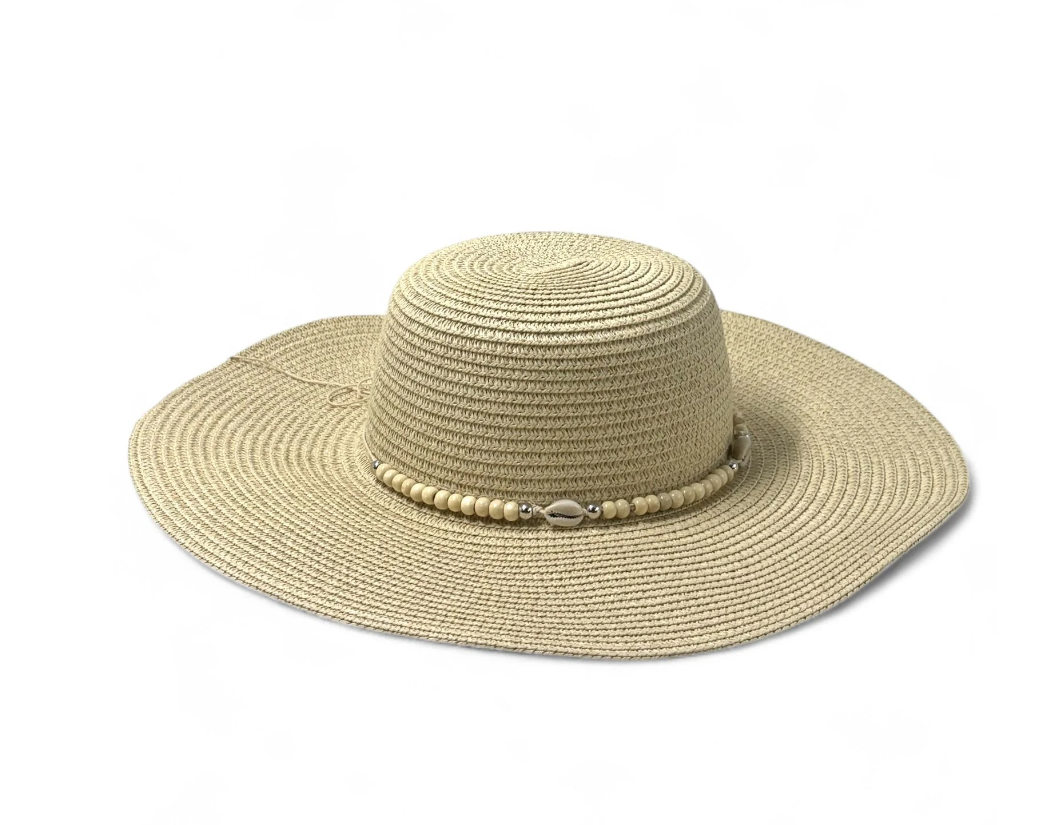 Seaside Serenity Beaded Shell Sun Hat (Beige)