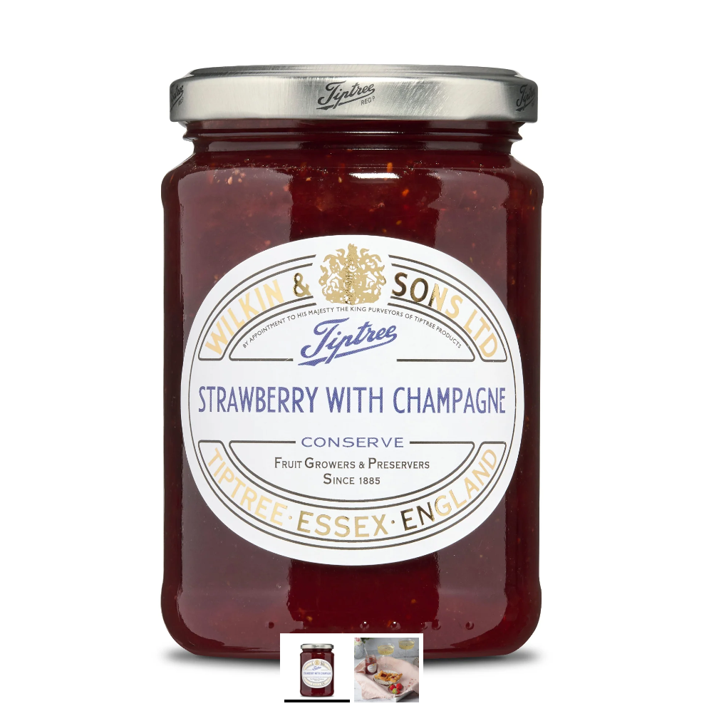 Tiptree Strawberry with Champagne Conserve – Artisanal Royal Warrant Summer Fruit Reserve (340g)