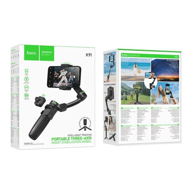 hoco. K91 Portable 3-Axis Smart Stabilization Gimbal – Intelligent Face Tracking & Built-in Extension Rod