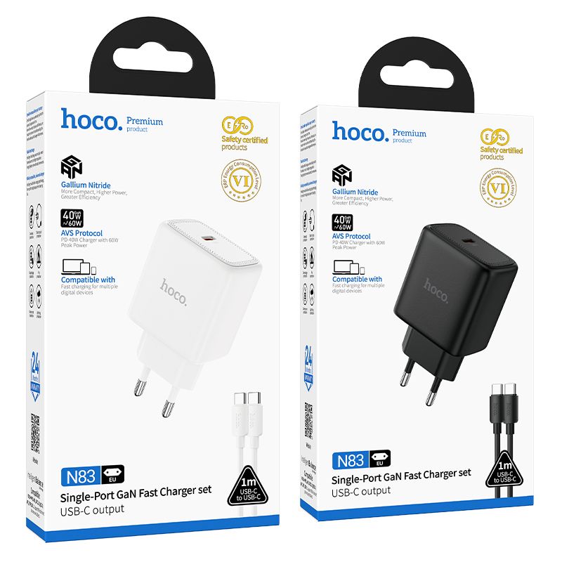 hoco. N83 GaN 40W Single-Port Fast Charger Set (USB-C to USB-C)