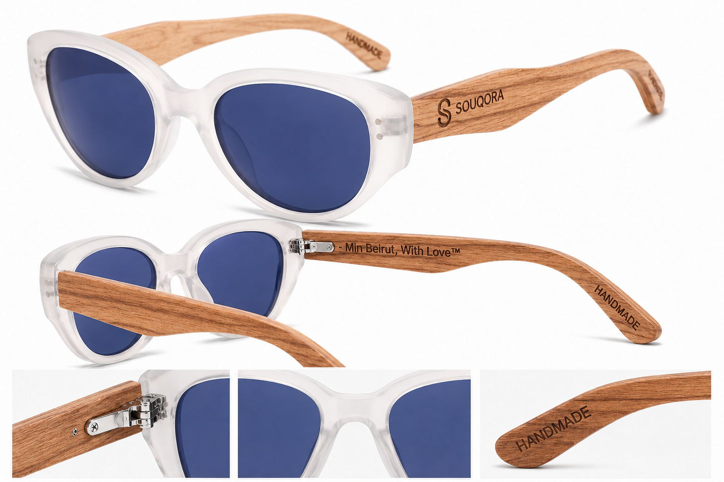 Souqora Retro Cat-Eye Bamboo Sunglasses - Polarized/Transparent UV400 Protection (C4)