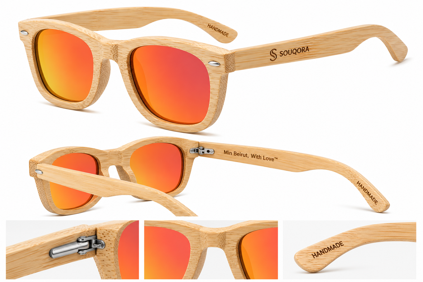 "Min Beirut, With Love" Gold Clubmaster Bamboo Sunglasses – Riviera Edition B2008