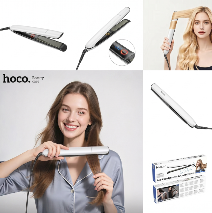 Hoco HP47 2-in-1 Hair Straightener & Curler – Rapid Heating with LED Temperature Display