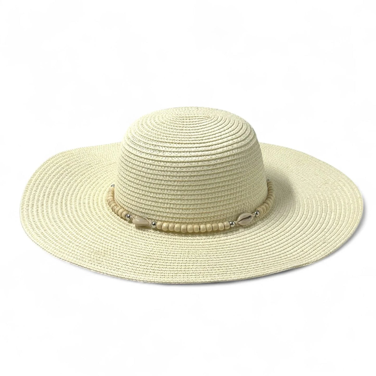 Seaside Serenity Beaded Shell Sun Hat (White)